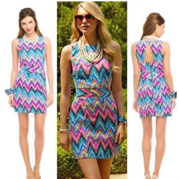 Lilly Pulitzer Kirkland Dress Size 6 Hearts A Flutter Chevron Keyhole Colorful - Picture 1 of 12